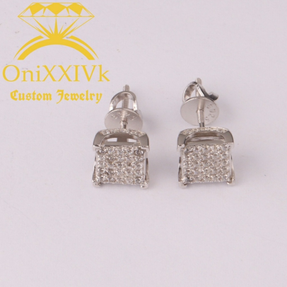Iced Out Custom 925 Silver Square Earrings